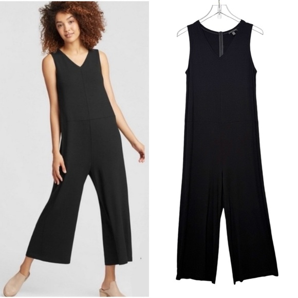 Eileen Fisher Pants - Eileen Fisher Classic Black Knit Women’s Wide Leg Lagenlook Jumpsuit Sz XS
